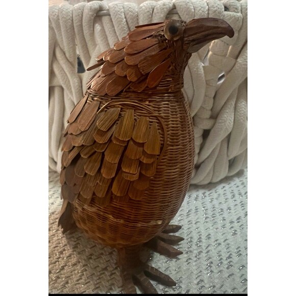 Vintage Chinese woven wicker bird box Hand Made Intricate Basket Collectible